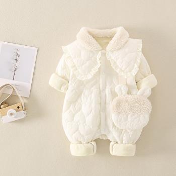 嬰兒冬裝衣服秋冬季連體衣新生兒3月6加絨0一1歲女寶寶外出服抱衣