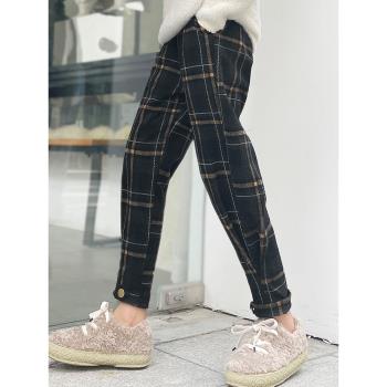 秋冬外穿洋氣女大童加絨格子褲
