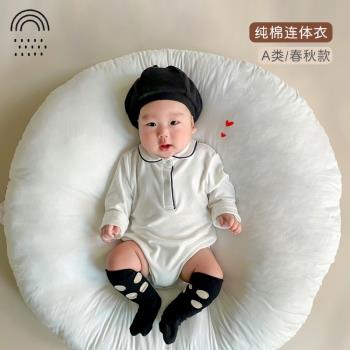 春秋薄款三角純棉ins嬰兒連體衣