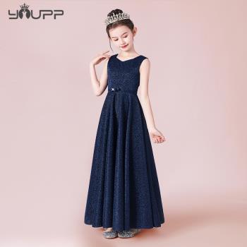 兒童高階禮服藏青女童主持朗誦小提琴演奏禮服裙中大童團體表演服