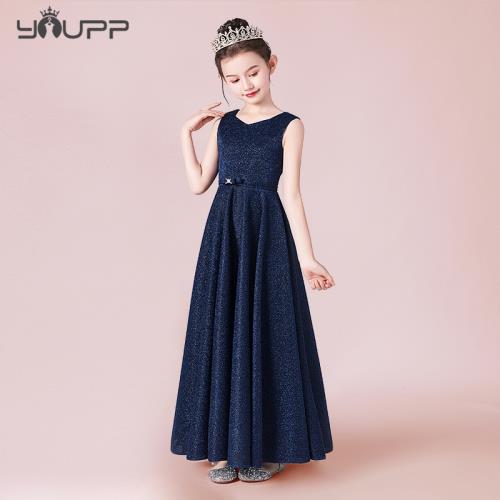 兒童高端禮服藏青女童主持朗誦小提琴演奏禮服裙中大童團體表演服