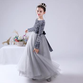 兒童禮服長袖女大童禮服蓬蓬裙管絃樂演奏禮服裙女童團體演出加厚