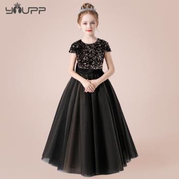 女大童禮服公主裙氣質高階鋼琴演出服黑色兒童樂團演奏合唱蓬蓬裙