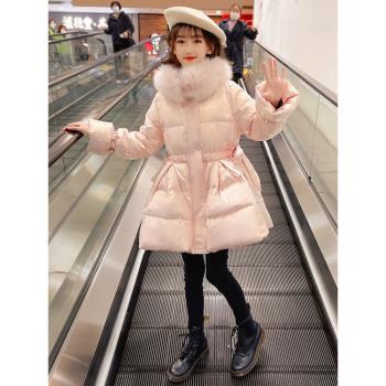 新款收腰女孩羽絨服冬裝洋氣時髦中大兒童新年大衣加厚女童外套潮