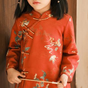 秋冬季民國風紅色連衣裙女童旗袍