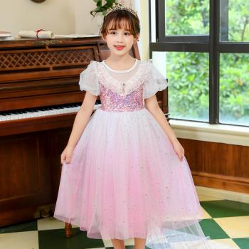 冰雪奇緣愛莎公主裙女童短袖裙2022新款兒童生日禮服夏季連衣裙子