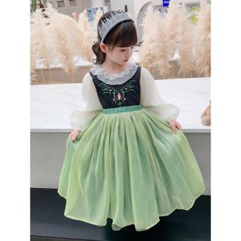 迪士尼女童安娜公主禮服春秋裝