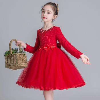 冬季兒童紅色舞蹈演出禮服公主裙