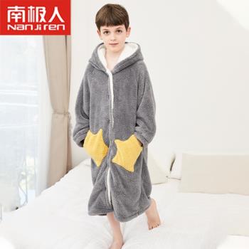 長袖胖童秋冬季小孩加絨加厚睡袍