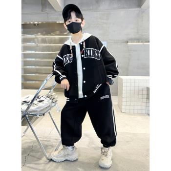 男童棒球服套裝春秋款2025新款中大兒童裝秋裝帥氣時髦衣服炸街潮