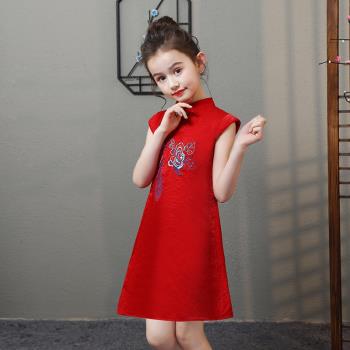 女童旗袍2021新款春裝小女孩夏季中國風兒童連衣裙紅色漢服公主裙