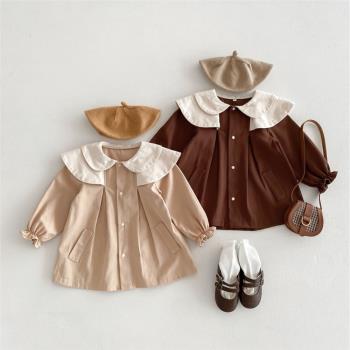 女童風衣外套大翻領長袖衣服春秋新款兒童夾克嬰幼兒寶寶開衫上衣