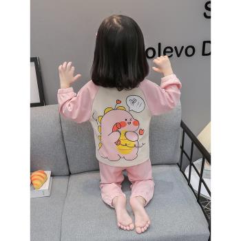 女童睡衣春秋季2023新款純棉女孩寶寶長袖秋天兒童卡通家居服套裝
