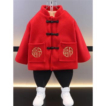 兒童紅色唐裝上衣2024新年龍年拜年服中國風男童外套加絨加厚冬季