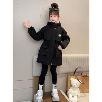 女童棉衣冬季加厚外套兒童加絨派克服2023新款洋氣女孩中長款棉服