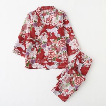 春秋純棉親子日式和服長袖睡衣