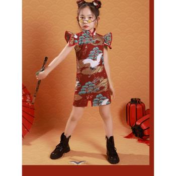 中國風女童改良旗袍古箏彈奏禮服
