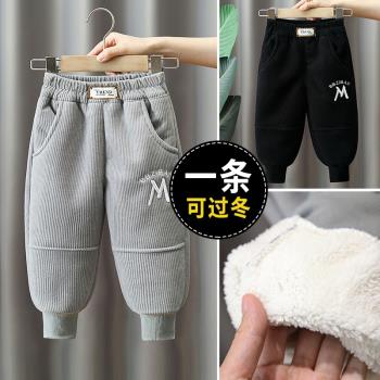 兒童加絨褲子冬季男童一體絨加厚棉褲新款男孩過冬燈芯絨休閑褲冬