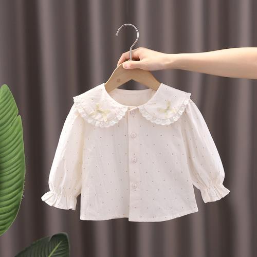 女童襯衫2022秋季新款娃娃領長袖襯衣女寶寶韓版上衣女孩純棉小衫