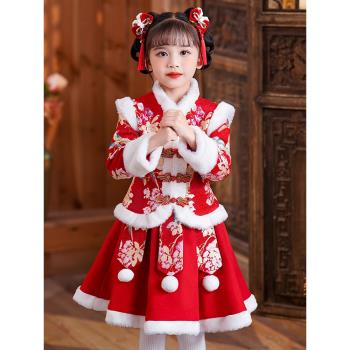 拜年服女童漢服冬季國風2025新款小女孩冬裝加厚兒童過年唐裝旗袍