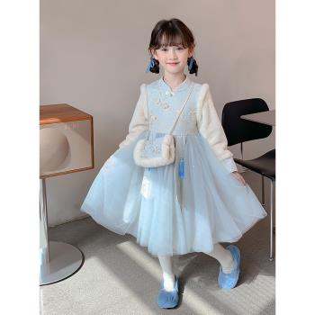 女童旗袍連衣裙冬季2025新款加絨秋冬裙子洋氣公主裙冬款兒童漢服
