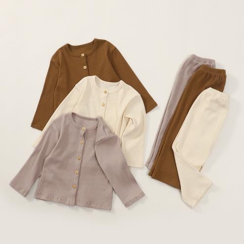 北歐風坑條女寶寶長袖衣服套裝上下分體兩件套春秋休閑嬰童家居服