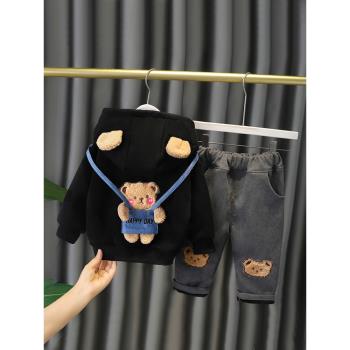 冬季加厚套裝洋氣0一3歲男童衛衣