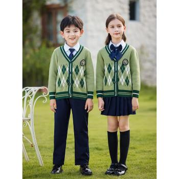 元旦兒童演出服英倫學院風小學生班服幼兒園針織開衫合唱表演服裝