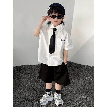六一兒童主持人禮服男童學院風白襯衫短褲套裝痞帥男孩演出服正裝