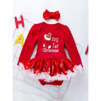 Next Road寶寶連身衣爬服兒童衣服女哈衣裙嬰兒長袖聖誕節春秋冬
