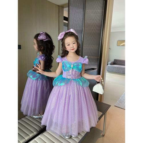 女童美人魚公主裙夏季新款洋氣小女孩亮片連衣裙兒童高級感禮服裙