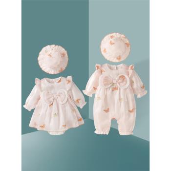 嬰兒衣服秋裝禮服新生兒包屁衣女寶寶連體衣公主滿月百天周歲哈衣