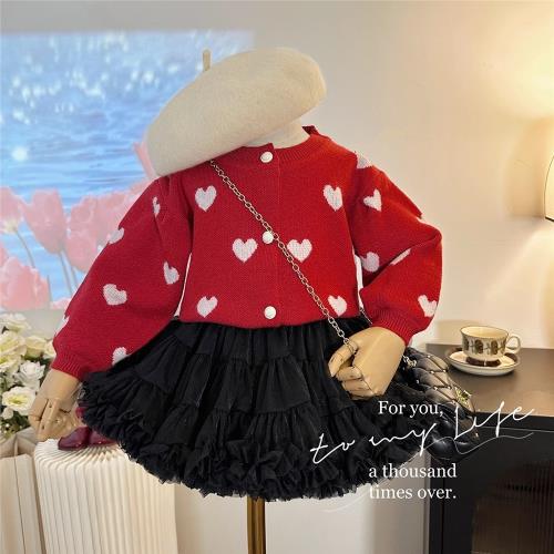 女童tutu裙套裝秋季洋氣兒童紅色針織開衫時尚兔兔裙搭配毛衣上衣