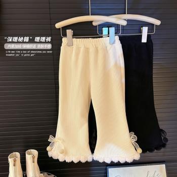 女童加絨褲子秋冬季2023新款兒童洋氣加厚一體絨小女孩時髦喇叭褲