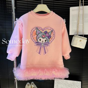 女童秋冬款加絨卡通庫洛米衛衣裙