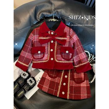 小香風加厚拜年服時髦紅色秋冬裝