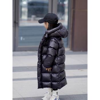 反季促銷新款兒童長款黑色加厚羽絨服冬季過膝男女童小火山白鴨絨