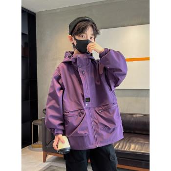 男童休閑工裝外套春秋新款兒童大童風衣夾克上衣衣服秋冬加棉加厚