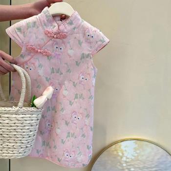端午節服裝女童粉色寶寶國風旗袍兒童裙子新中式小女孩改良連衣裙