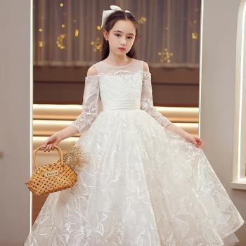 花童婚禮小女孩禮服2023秋季新款鋼琴演奏蕾絲生日兒童公主裙洋氣
