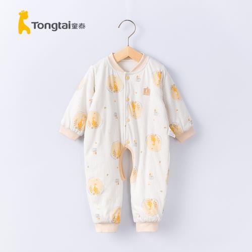 童泰春秋季嬰幼兒薄棉連體衣寶寶夾棉保暖長袖孩子開襠哈衣60克