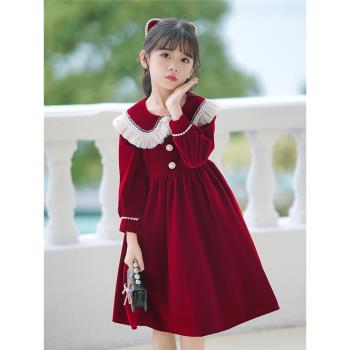 兒童禮服裙輕奢小眾高階女孩公主裙演出服喜慶紅色連衣裙生日宴會