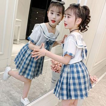 女童jk制服套裝夏季學院風兒童網紅時髦短袖百褶裙夏款洋氣兩件套