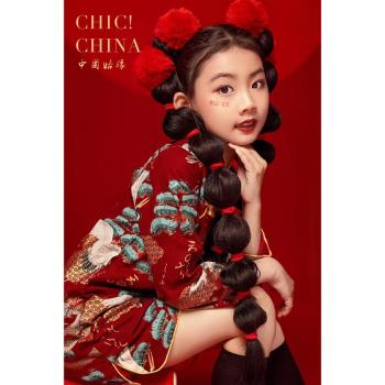 2022秋冬新款國風氣質女童禮服小旗袍走秀演出紅色立領兒童連衣裙