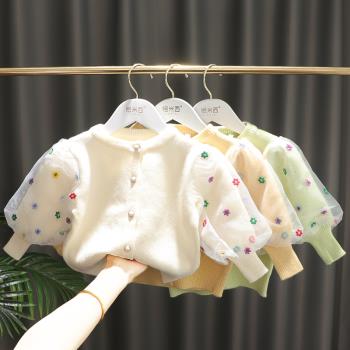 女童歐根紗泡泡袖新款公主毛衣