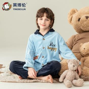 英博倫冬季男孩加絨居家服睡衣