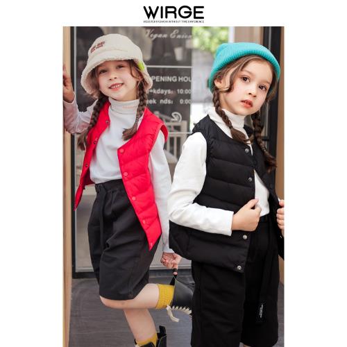 韋氏童裝兒童羽絨馬甲男女童純色白羽絨保暖休閑薄款羽絨背心男女