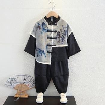 漢服男童中國風男孩秋裝長袖唐裝兒童古風春秋季表演服中式民族裝