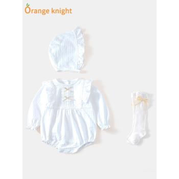 可愛春秋白色公主周歲禮服連體衣