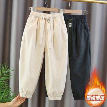 女童褲子秋冬2022新款韓版兒童洋氣一體加絨加厚長褲燈芯絨休閑褲